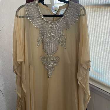 Cream kaftan dress, Metallic Beaded - image 1