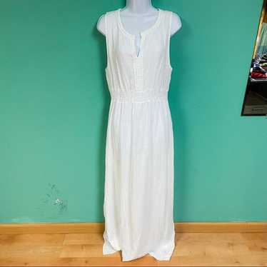 Terzo Millennio White Linen Sleevless V-Neck Maxi… - image 1