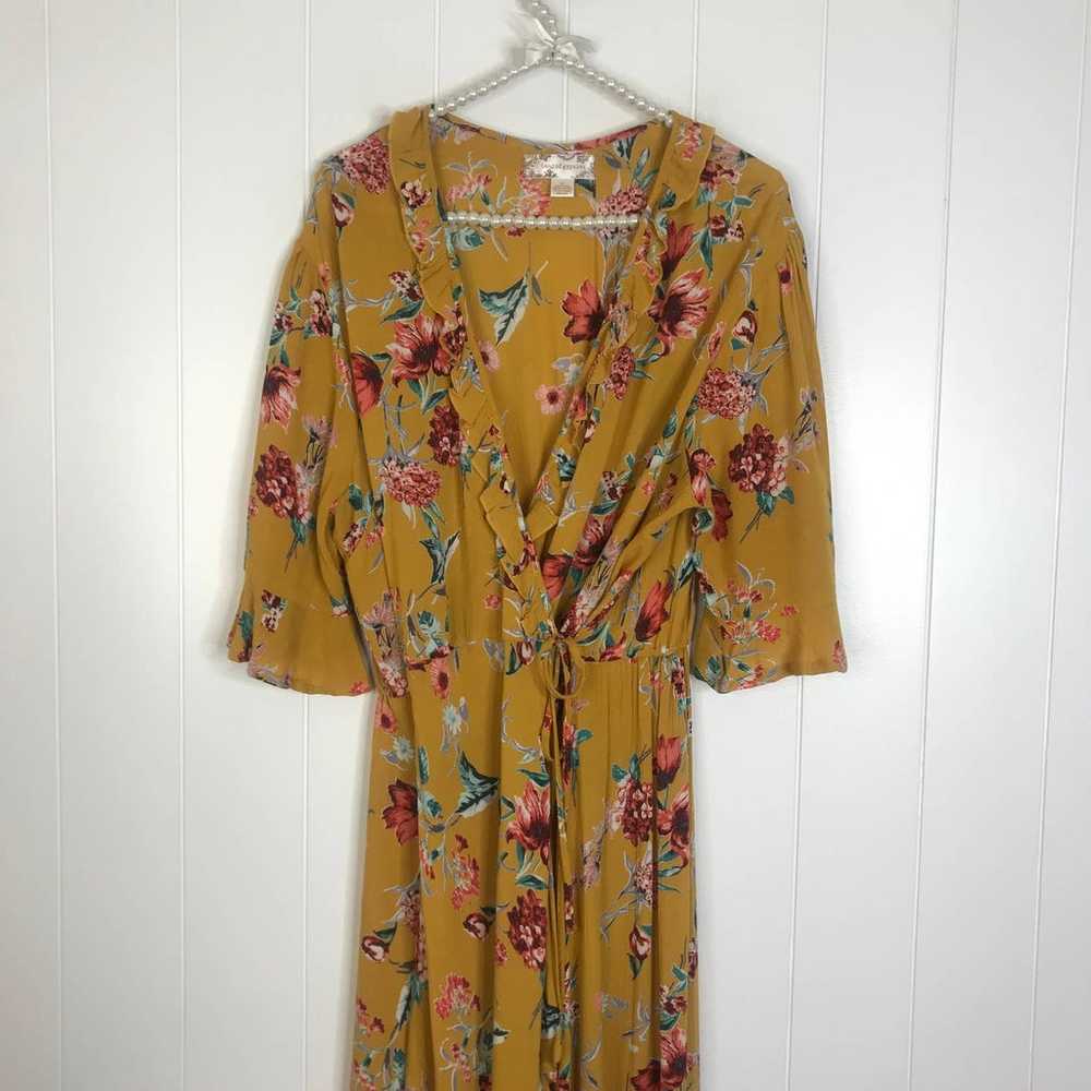 Band of Gypsies Golden Floral Print Wrap Maxi Dre… - image 4