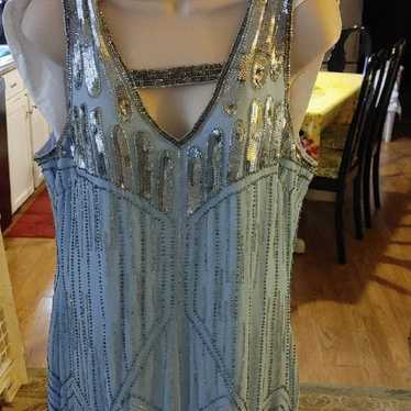 Sequin Dress Frock & Frill Size 16 Blue sleeveles… - image 1