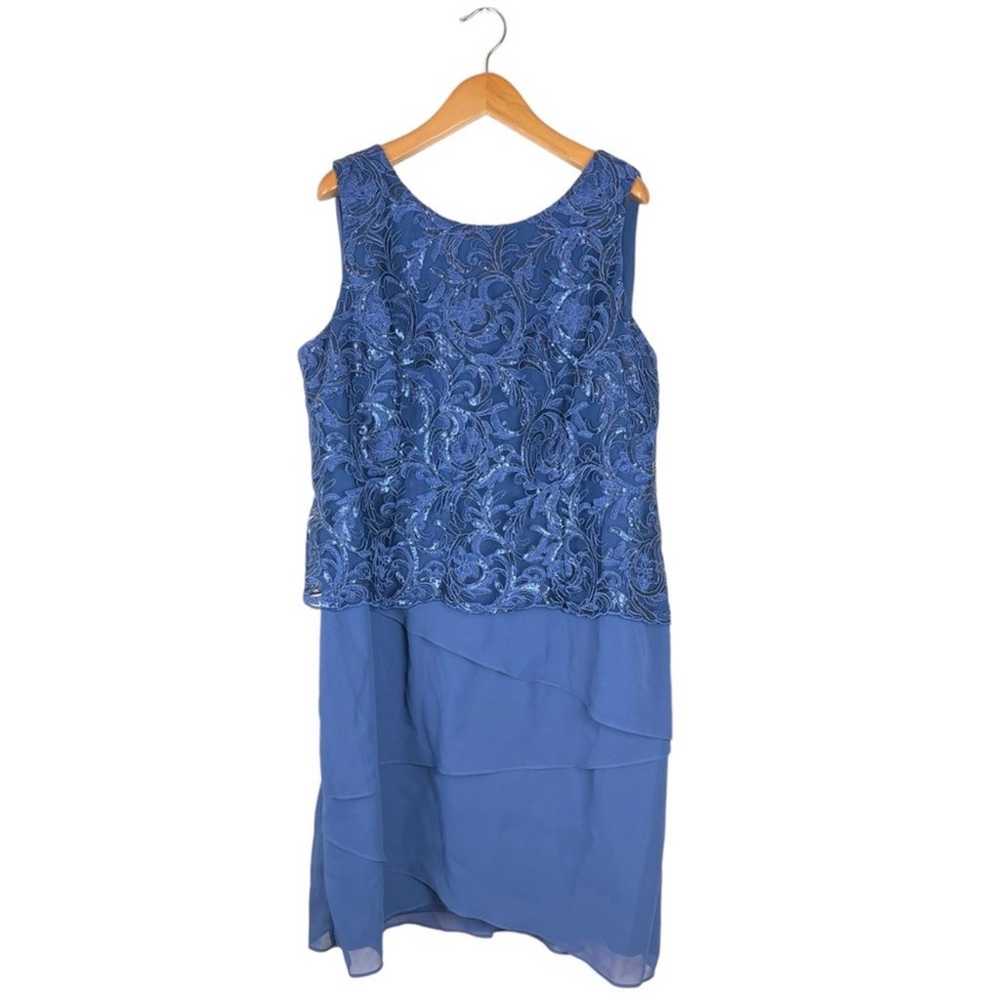 Maya Brooke Blue Floral Sequin Overlay Tiered Dre… - image 1