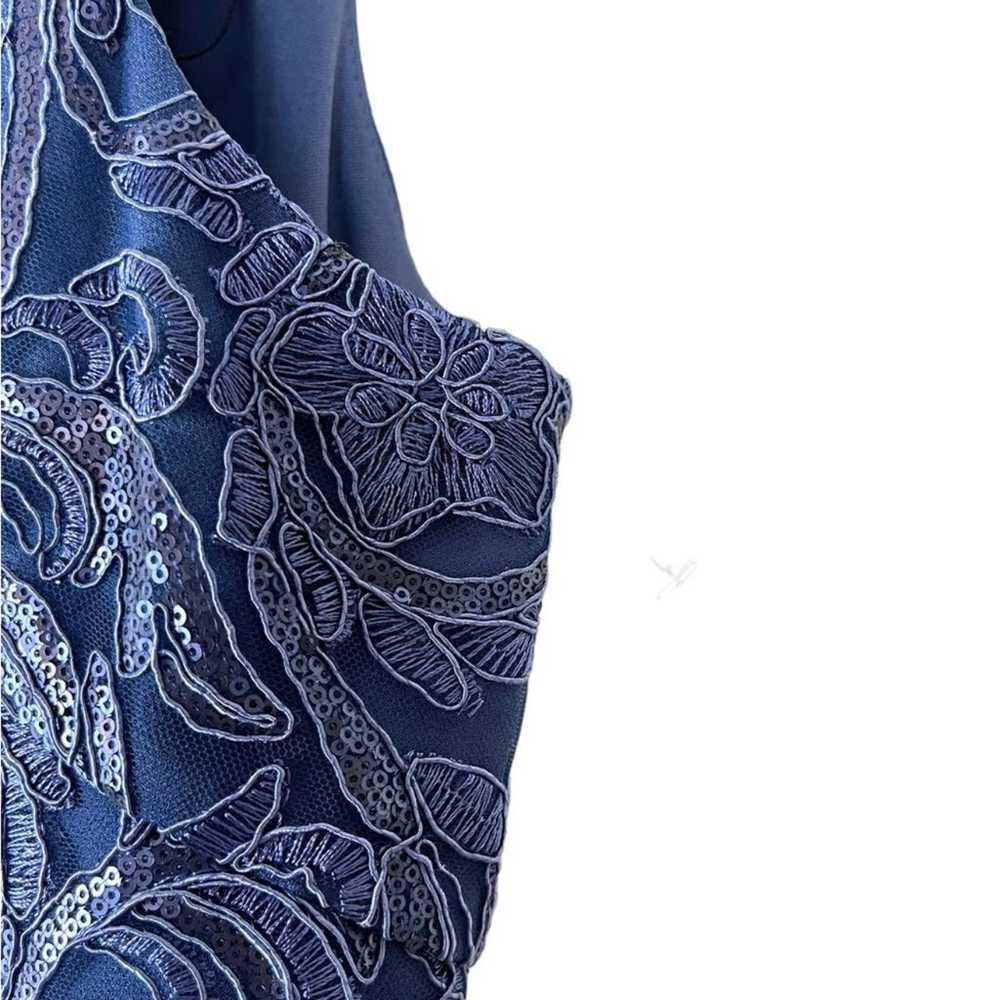 Maya Brooke Blue Floral Sequin Overlay Tiered Dre… - image 5