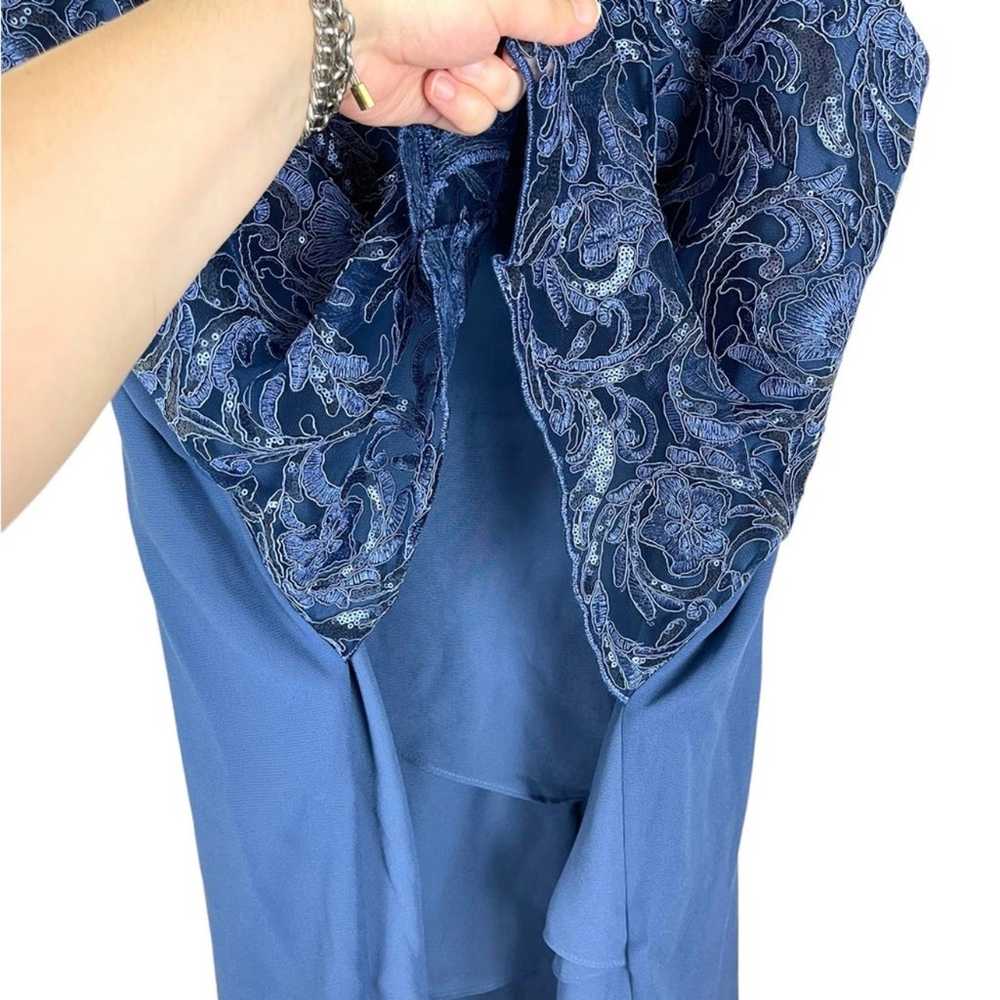 Maya Brooke Blue Floral Sequin Overlay Tiered Dre… - image 6