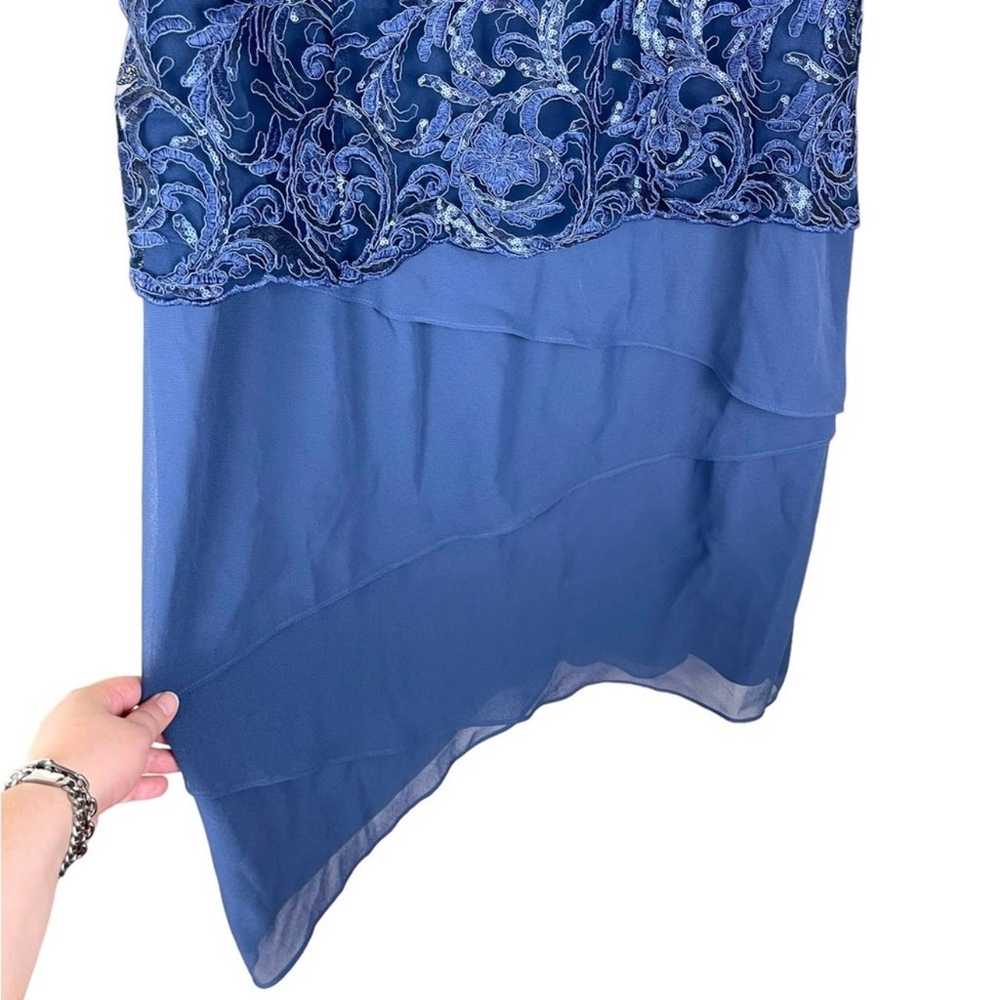 Maya Brooke Blue Floral Sequin Overlay Tiered Dre… - image 8