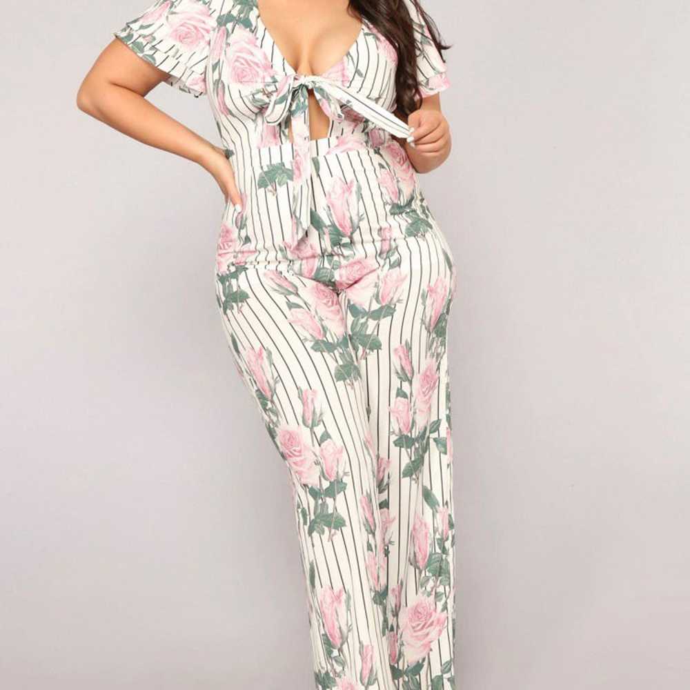 jumpsuits and rompers fliral strip pink white plu… - image 11