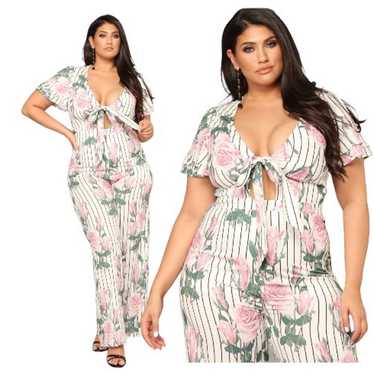 jumpsuits and rompers fliral strip pink white plu… - image 1