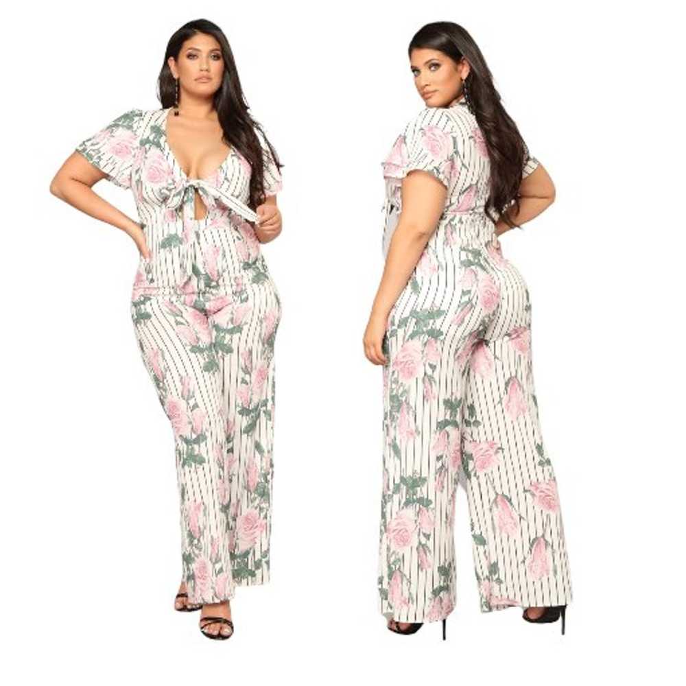jumpsuits and rompers fliral strip pink white plu… - image 2