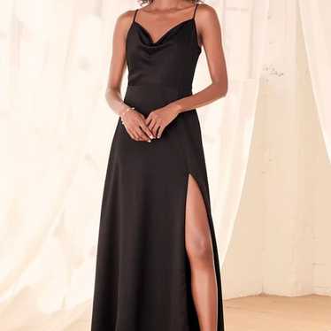 Formal Invitation Black Satin Cowl Neck Maxi Dress