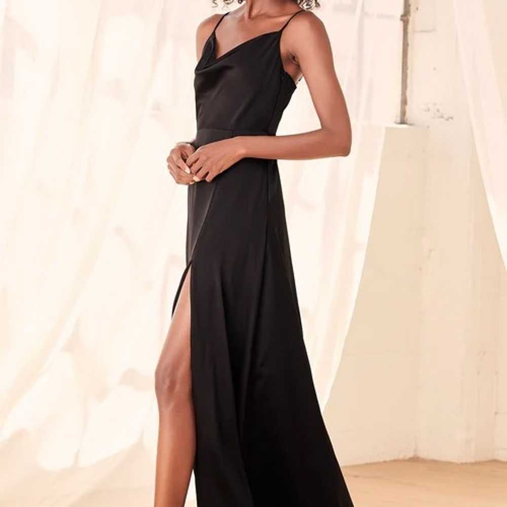 Formal Invitation Black Satin Cowl Neck Maxi Dress - image 3