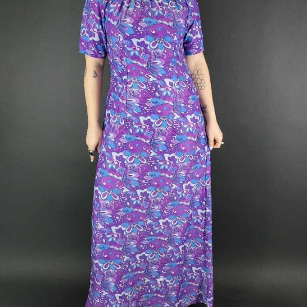 60s/70s Purple Psychedelic Flower Power Maxi Dress - image 1