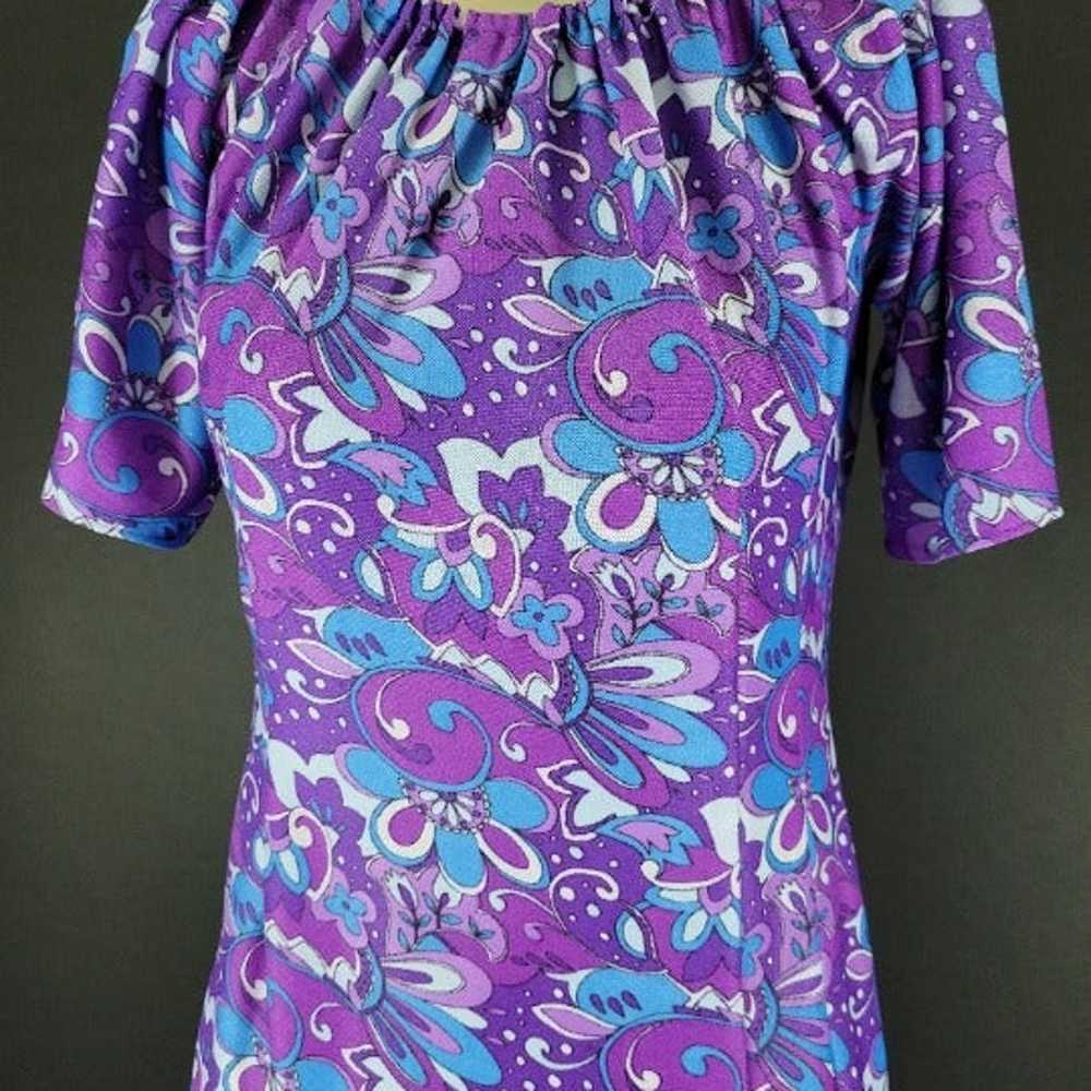 60s/70s Purple Psychedelic Flower Power Maxi Dress - image 2