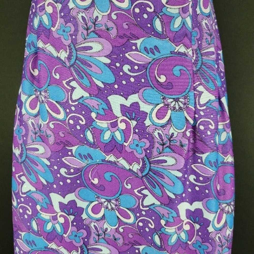 60s/70s Purple Psychedelic Flower Power Maxi Dress - image 4