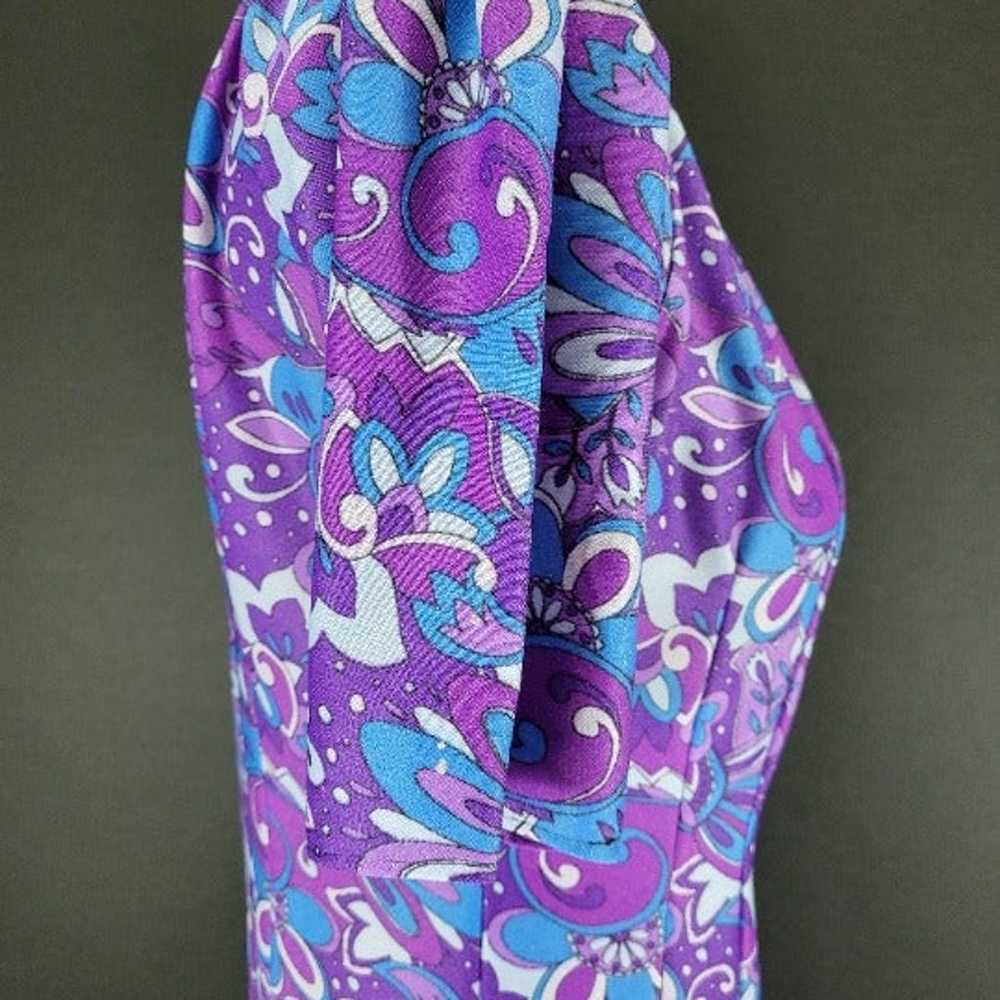 60s/70s Purple Psychedelic Flower Power Maxi Dress - image 7