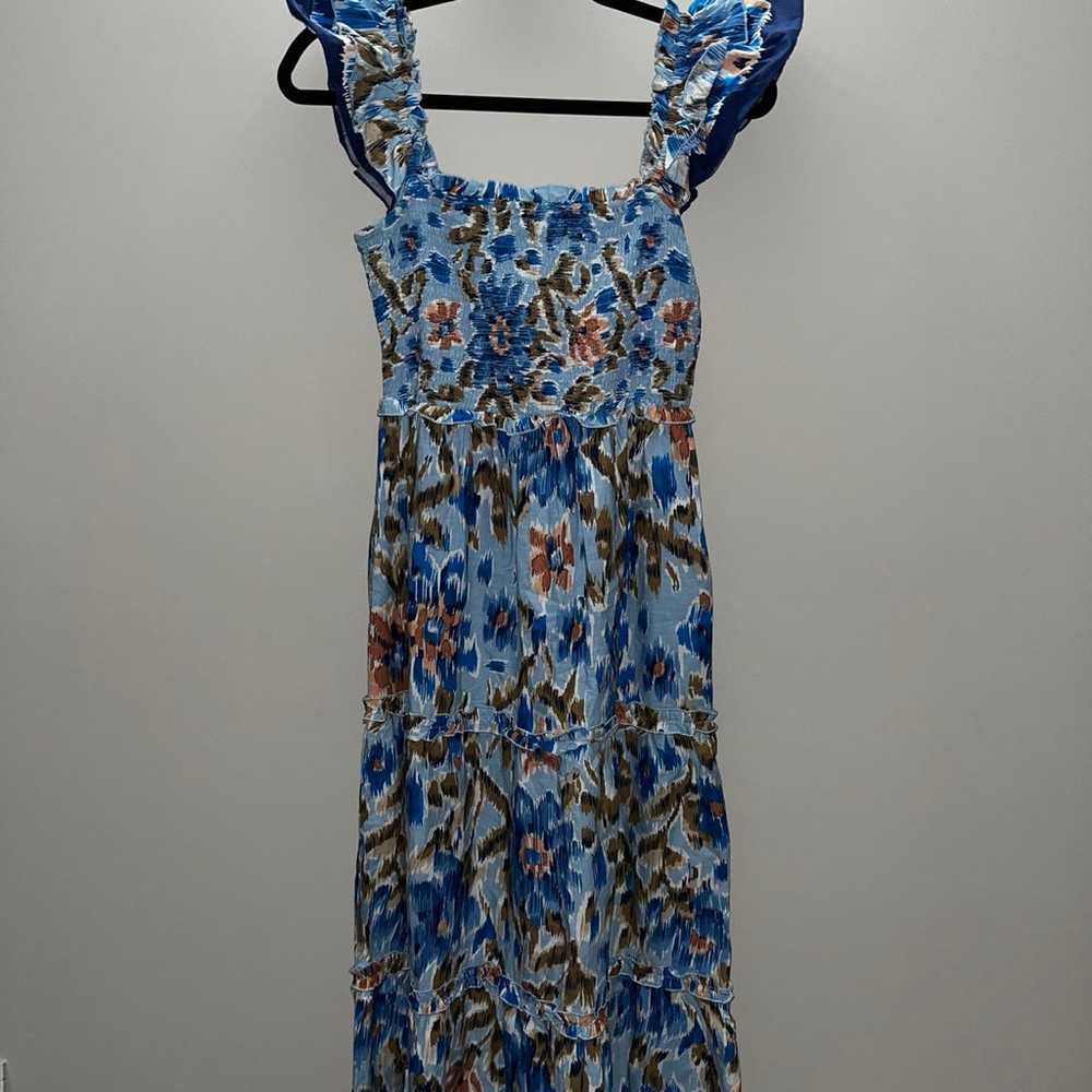House of Harlow 1960 Zoey Smocked Blue Floral Tie… - image 2