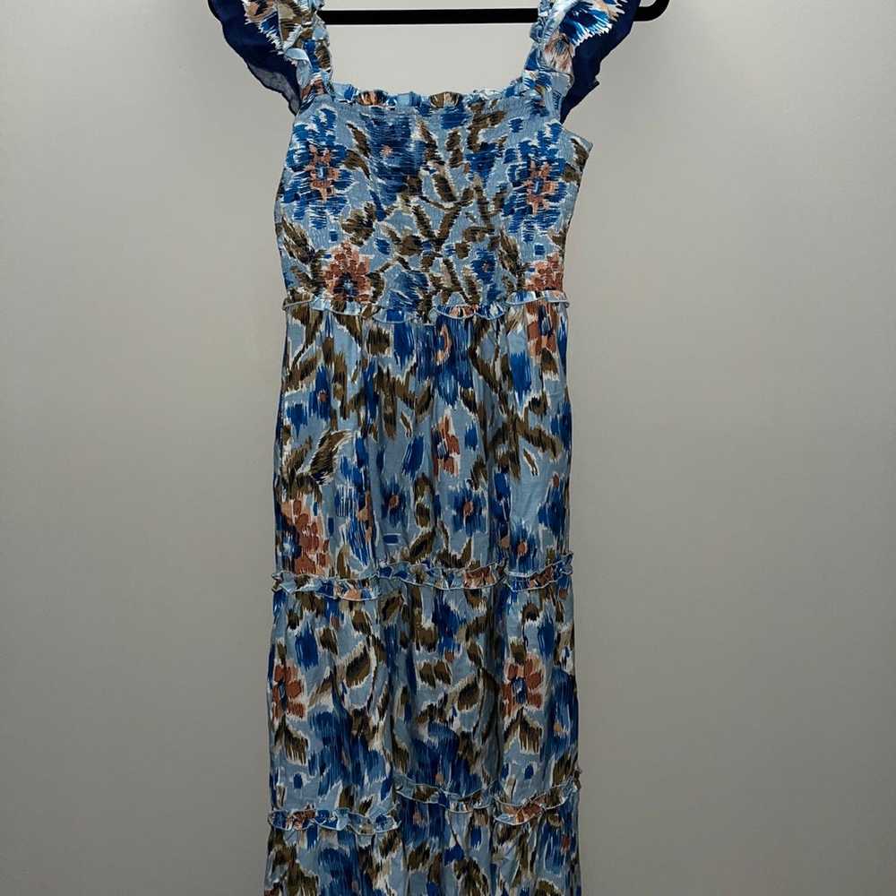 House of Harlow 1960 Zoey Smocked Blue Floral Tie… - image 3