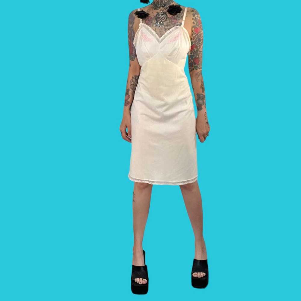 Kayser true vintage off white slip dress w/embroi… - image 3