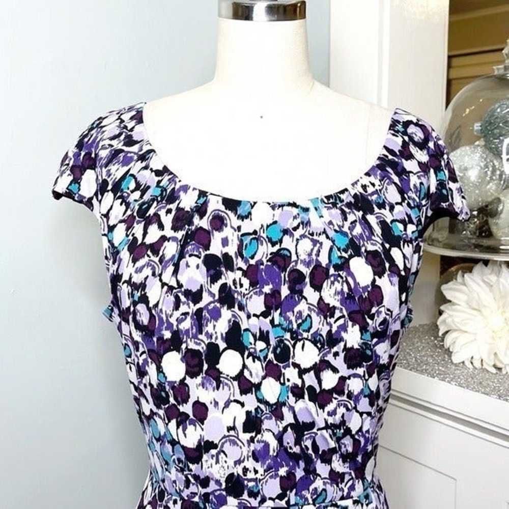 Tahari Purple Print Tie Back Shift Dress Career 10 - image 3