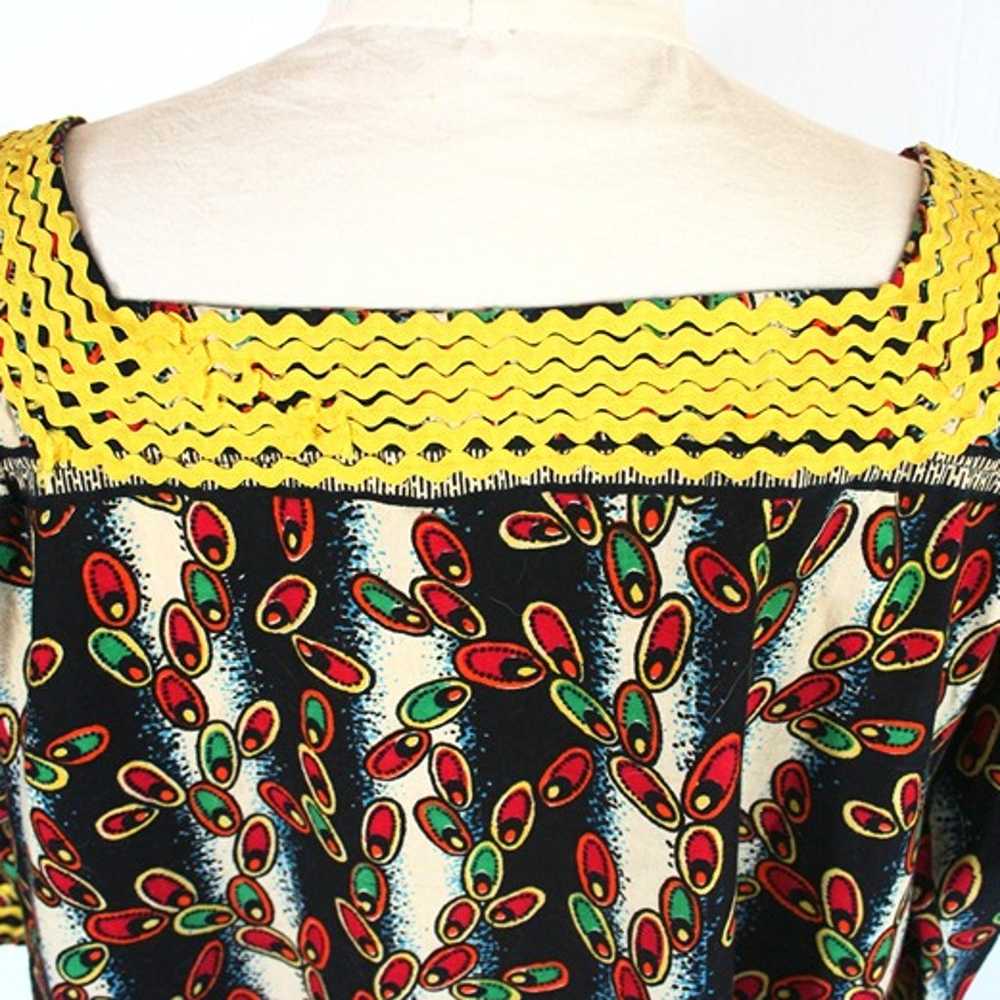 Vintage retro muumuu style dress L cotton rickrac… - image 6