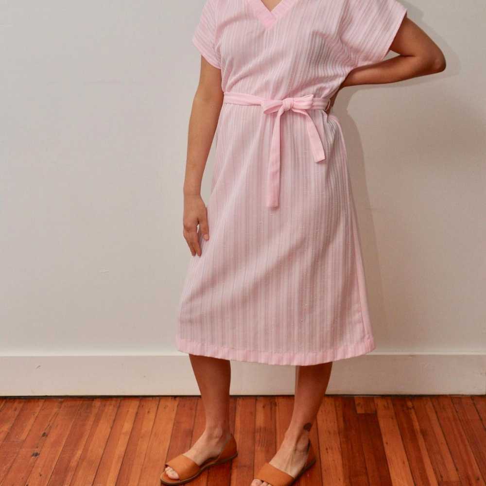 Vintage Pink Striped Dress, 1970s Light Pink Dres… - image 2