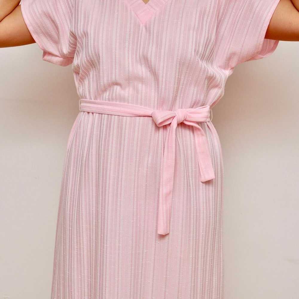 Vintage Pink Striped Dress, 1970s Light Pink Dres… - image 3