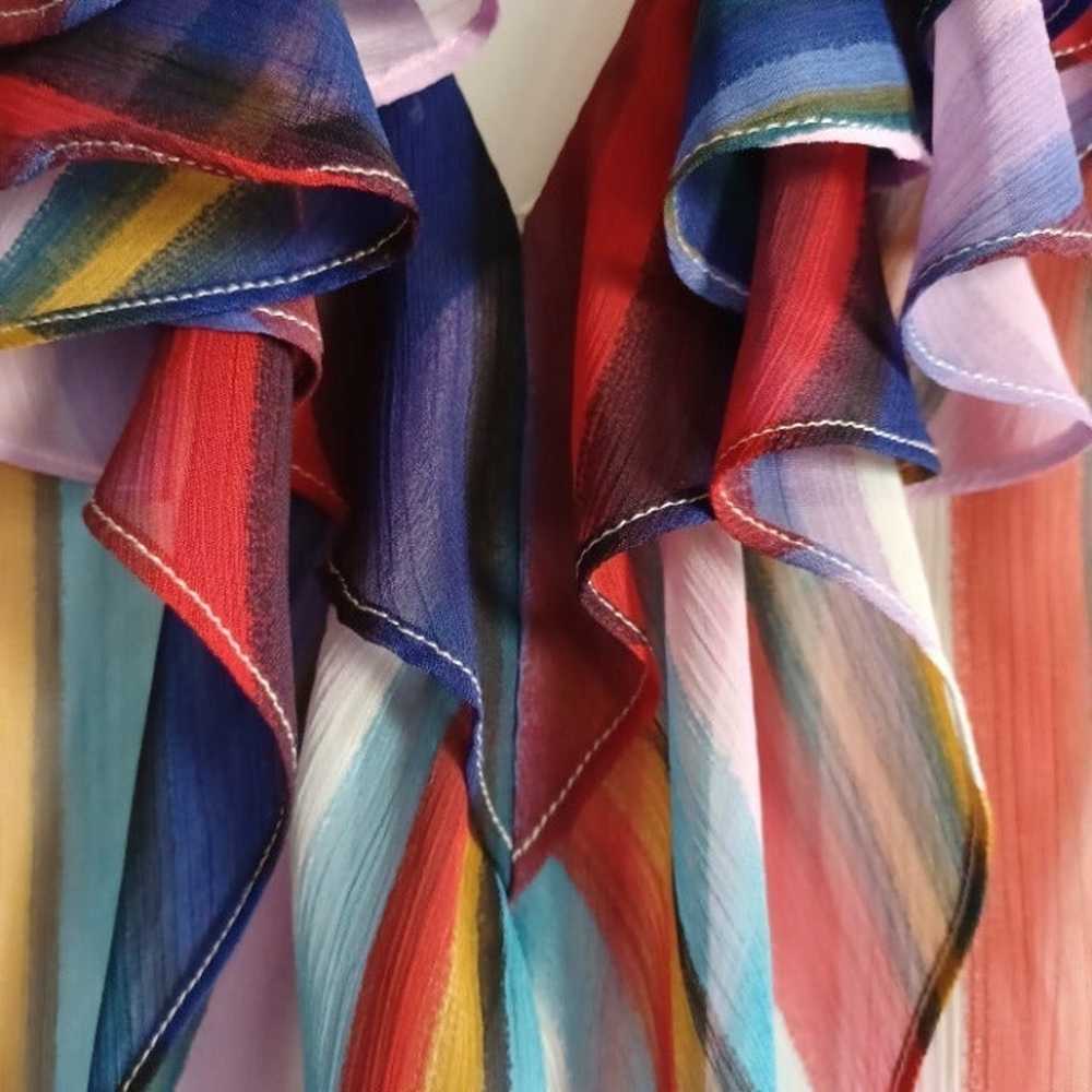 BCBGMaxAzria Multi-Color Stripe Ruffle Sheer Flow… - image 3