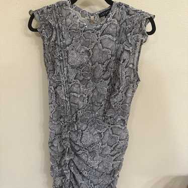 1. State Sleeveless Snake Print Ruched Ruffle dres