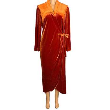 Stylein Orange Velvet Long Sleeve Wrap Dress