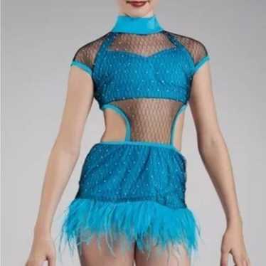 Weissman Elite Rhinestone Mesh Feather Dress Costu