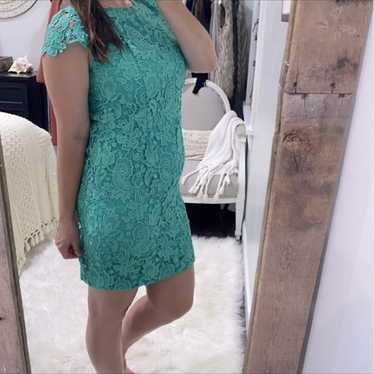 Vince Camuto teal dress crochet lace bodycon size 