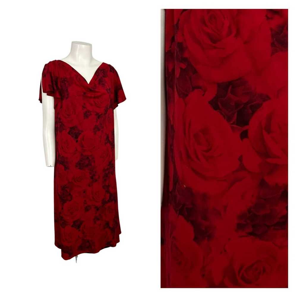 1990s Whimsy Goth Red Rose Party Dress Flutter Sl… - image 1