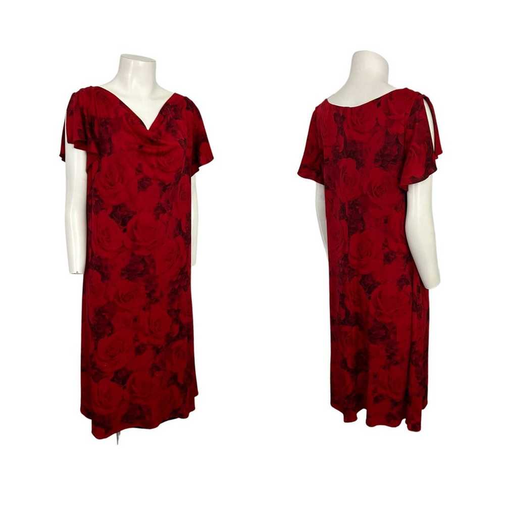 1990s Whimsy Goth Red Rose Party Dress Flutter Sl… - image 3