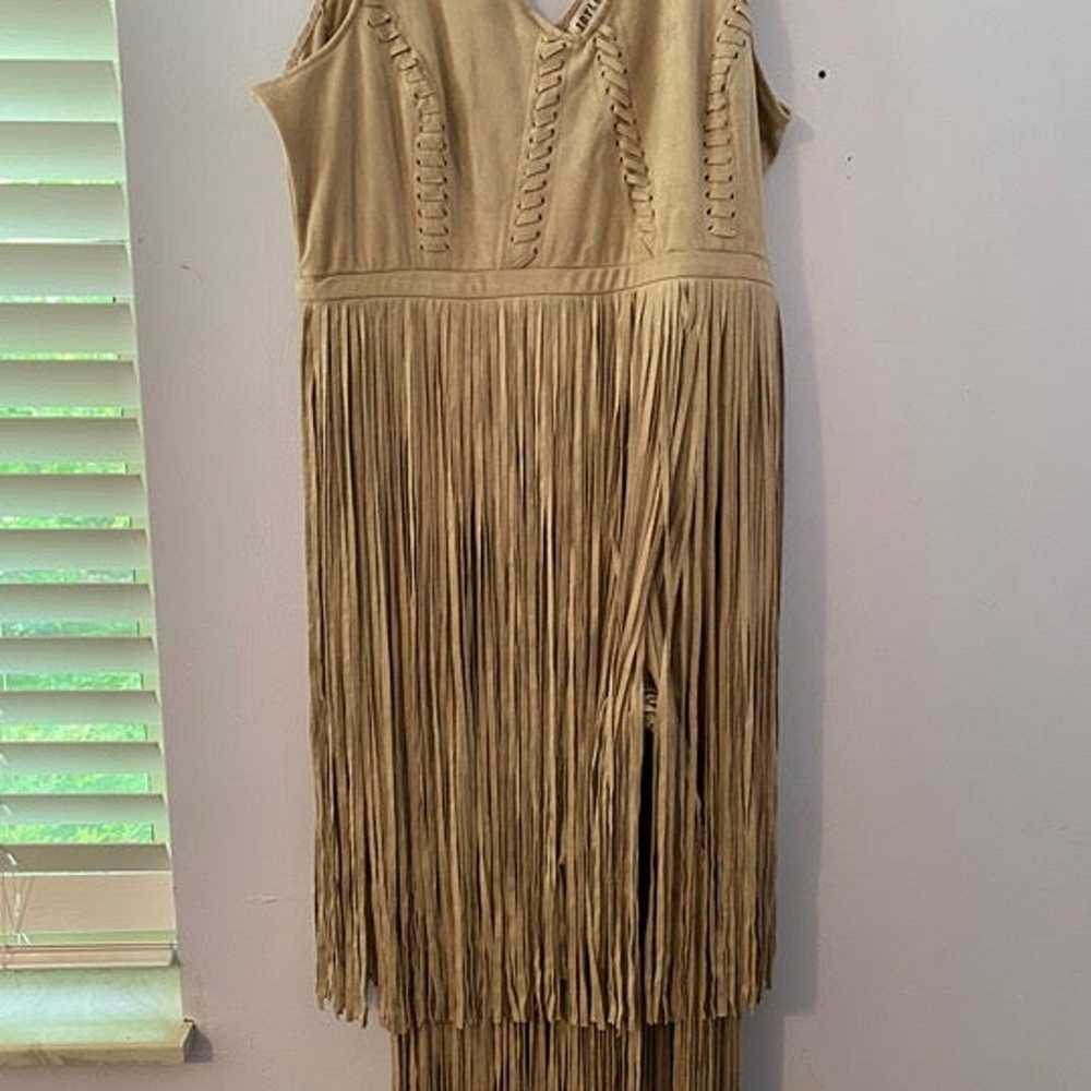 Miranda Lambert Suede Fringe Dress 2x khki/Brown - image 7