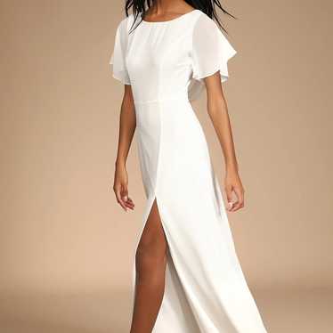 Vows of Love White Flutter Sleeve Lace Back Maxi … - image 1