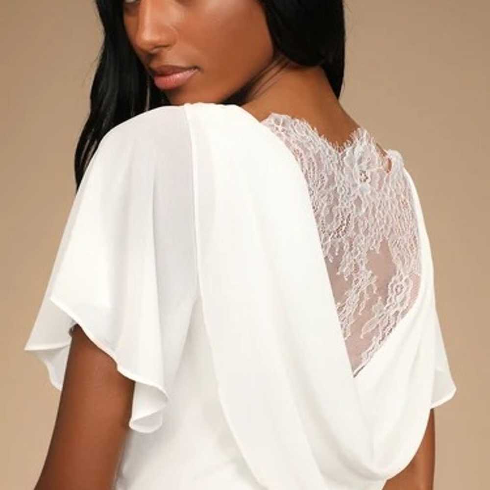 Vows of Love White Flutter Sleeve Lace Back Maxi … - image 2