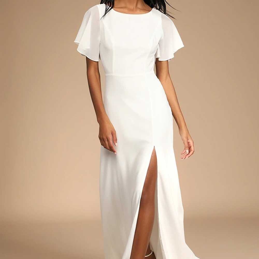 Vows of Love White Flutter Sleeve Lace Back Maxi … - image 3