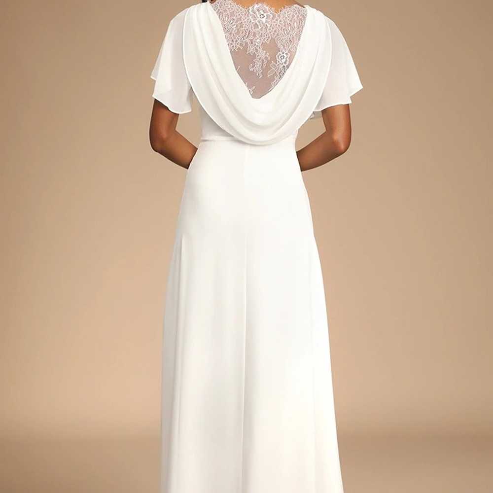 Vows of Love White Flutter Sleeve Lace Back Maxi … - image 4