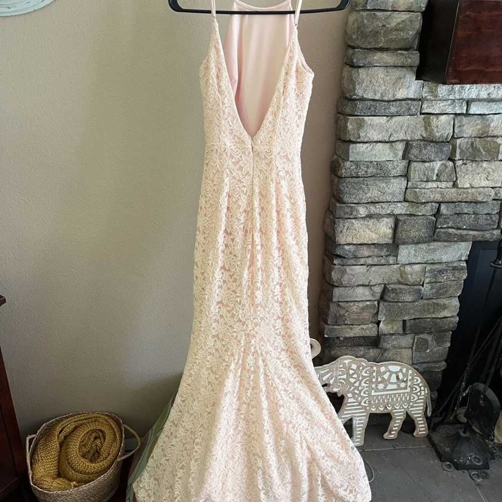 Lulus floor length light pink lace gown with high… - image 2