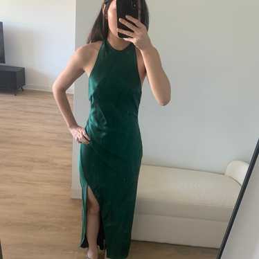 Hollywood Woman Forest Green Satin Midi Dress