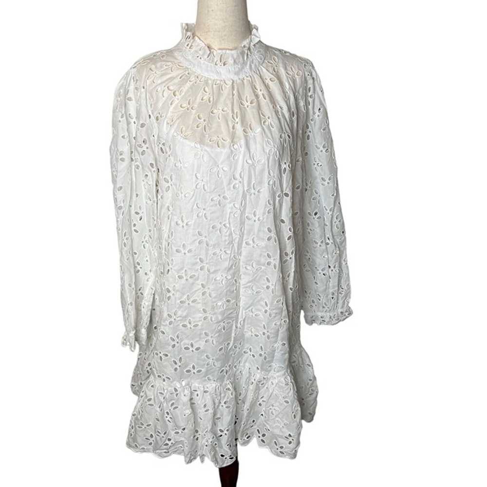 J.Crew $138 Ruffleneck Mini Dress in White Eyelet… - image 2