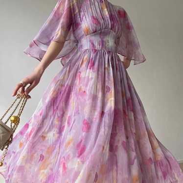 Elegant Print Slim Dresses For Women Stand Collar… - image 1