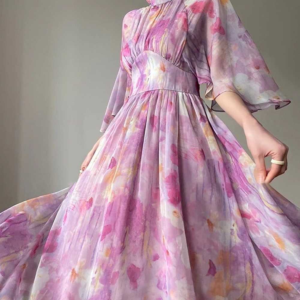 Elegant Print Slim Dresses For Women Stand Collar… - image 2