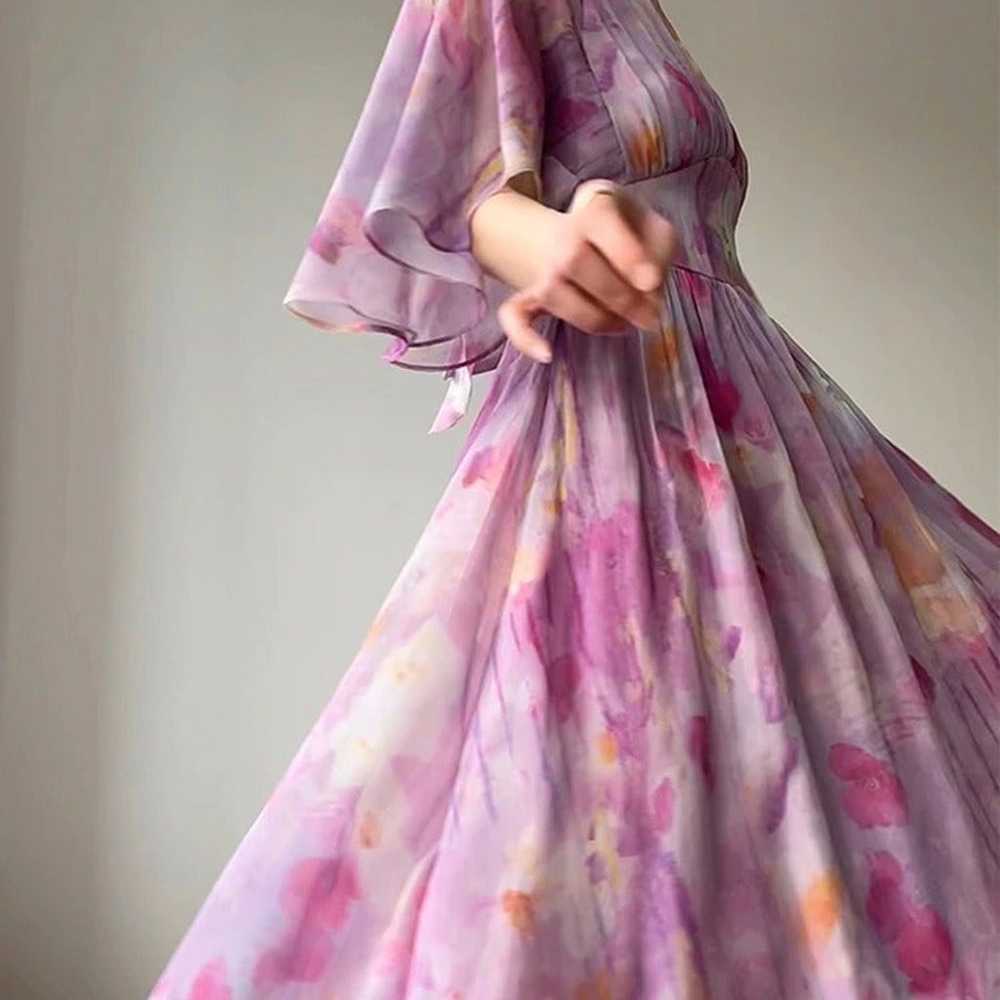 Elegant Print Slim Dresses For Women Stand Collar… - image 3