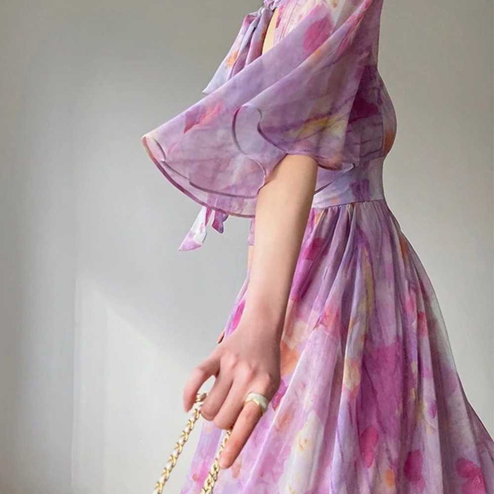 Elegant Print Slim Dresses For Women Stand Collar… - image 4