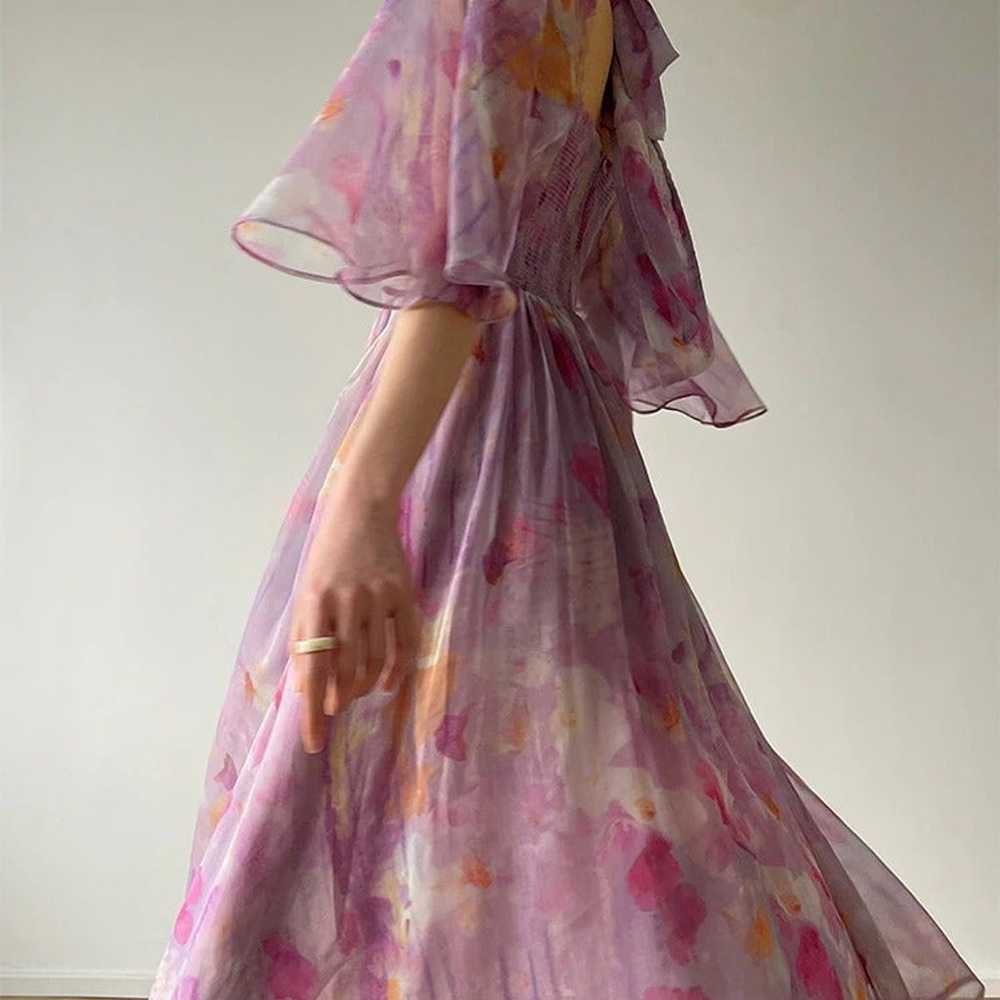 Elegant Print Slim Dresses For Women Stand Collar… - image 5
