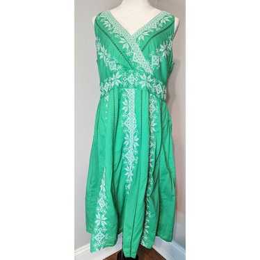 MONSOON Embordered Green White Size 16 Print Midi… - image 1