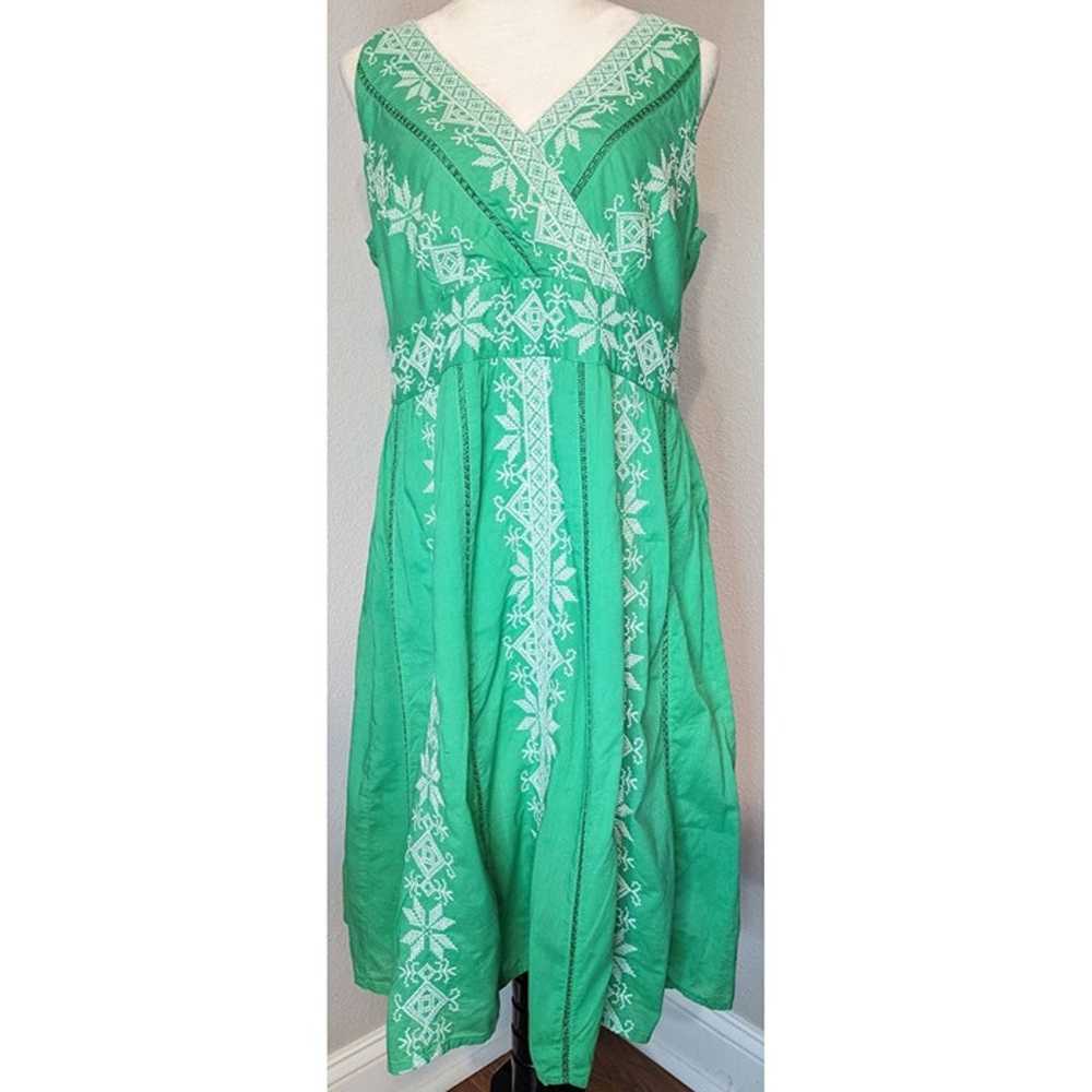 MONSOON Embordered Green White Size 16 Print Midi… - image 2