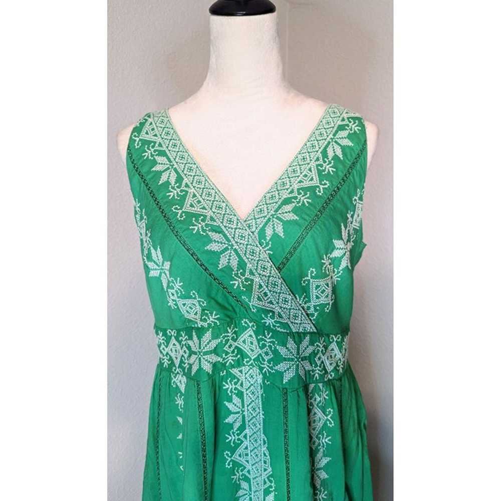 MONSOON Embordered Green White Size 16 Print Midi… - image 3