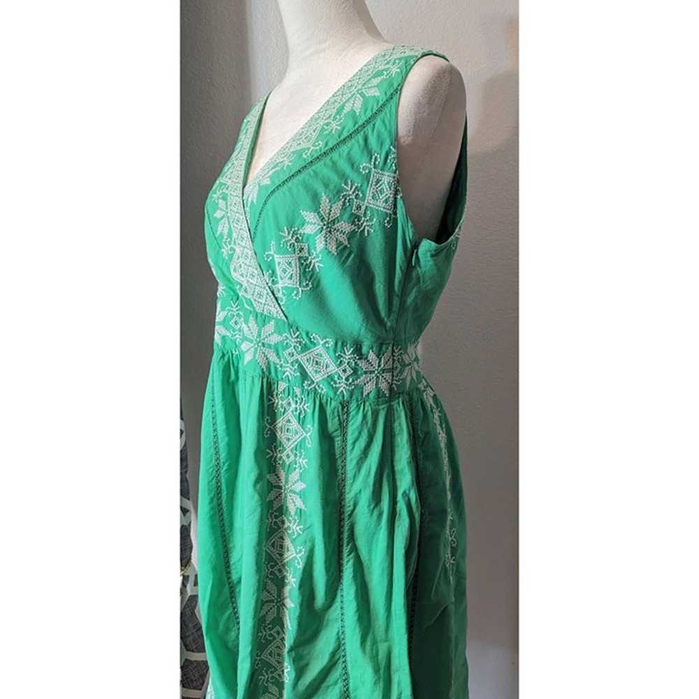 MONSOON Embordered Green White Size 16 Print Midi… - image 4