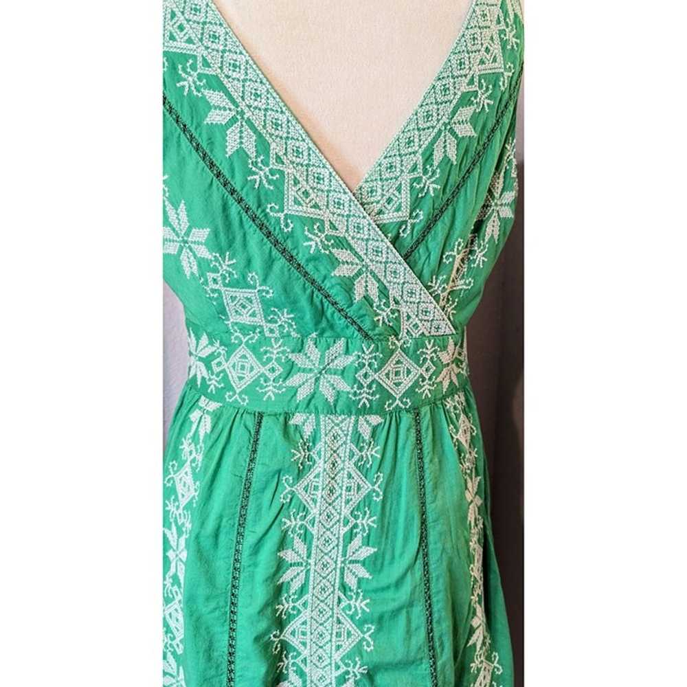 MONSOON Embordered Green White Size 16 Print Midi… - image 6