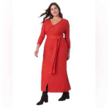 Lane Bryant Red Ribbed Belted Sweater Dress